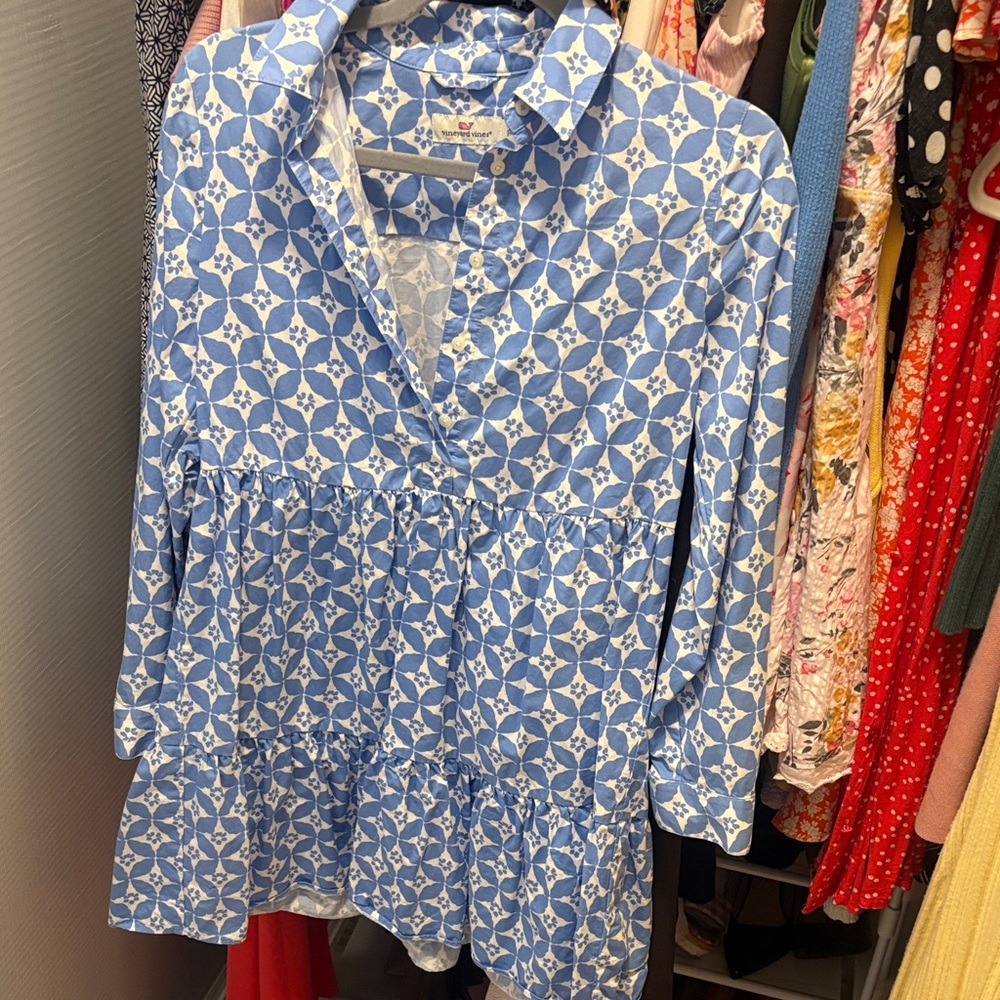 Blue & White Patterned Women's Popover Tunic dress - (Brand Unspecified)